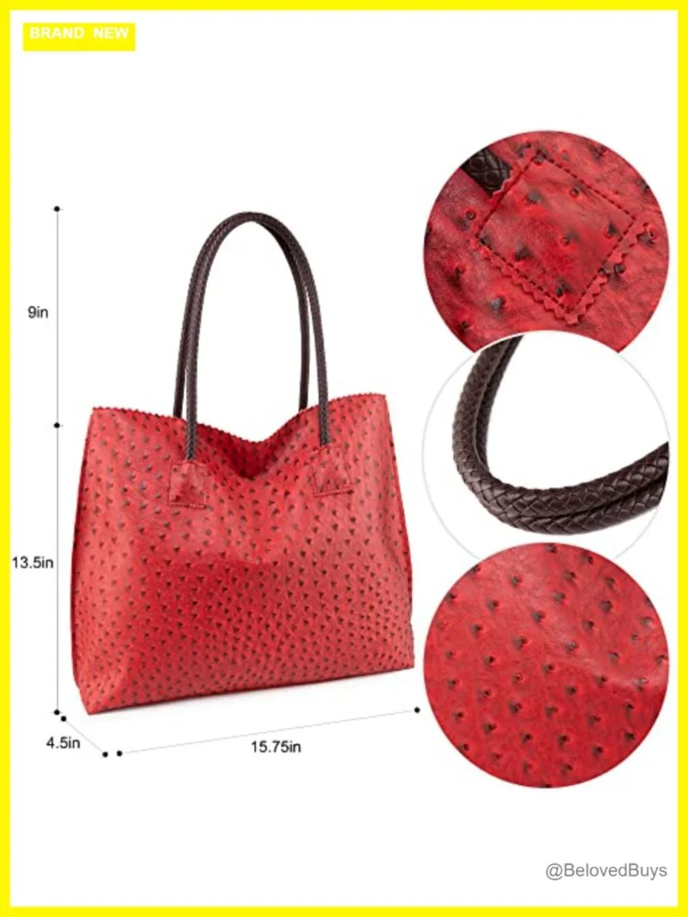 Large Vegan Leather Tote Bag with Zipper Shoulder Handbag